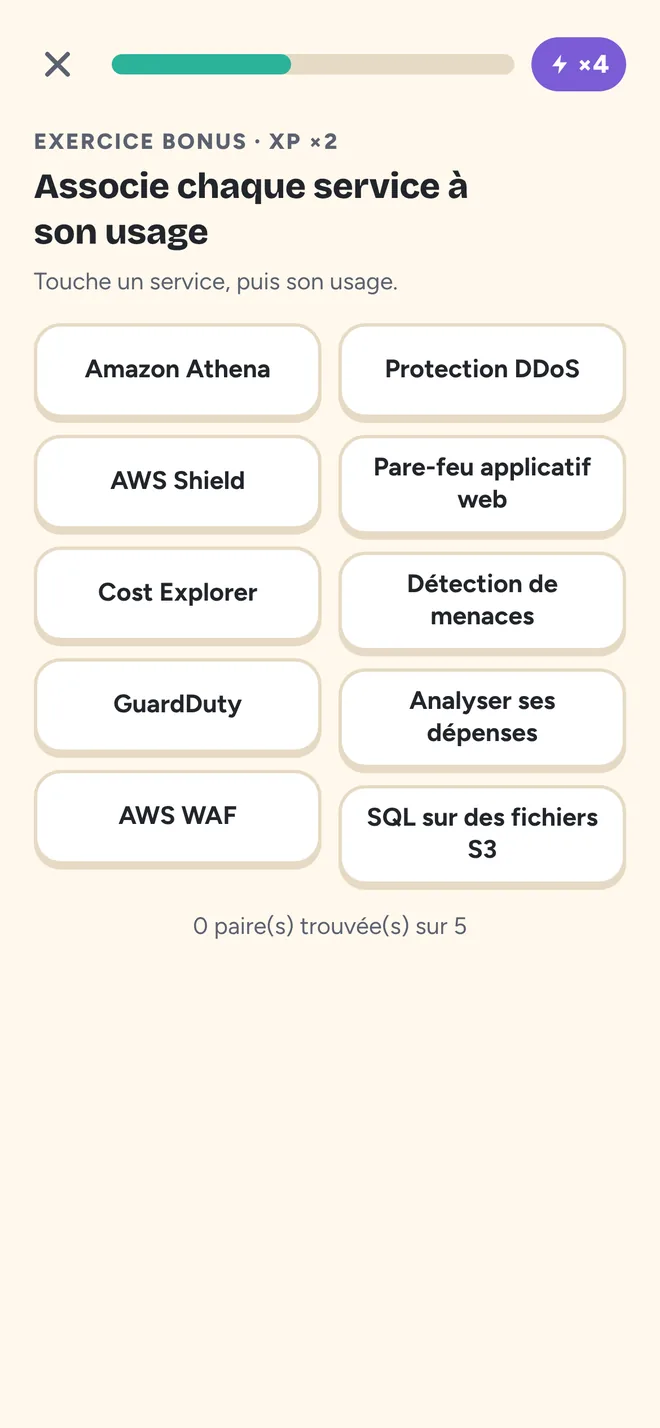 Exercice bonus : associer chaque service AWS à son usage.
